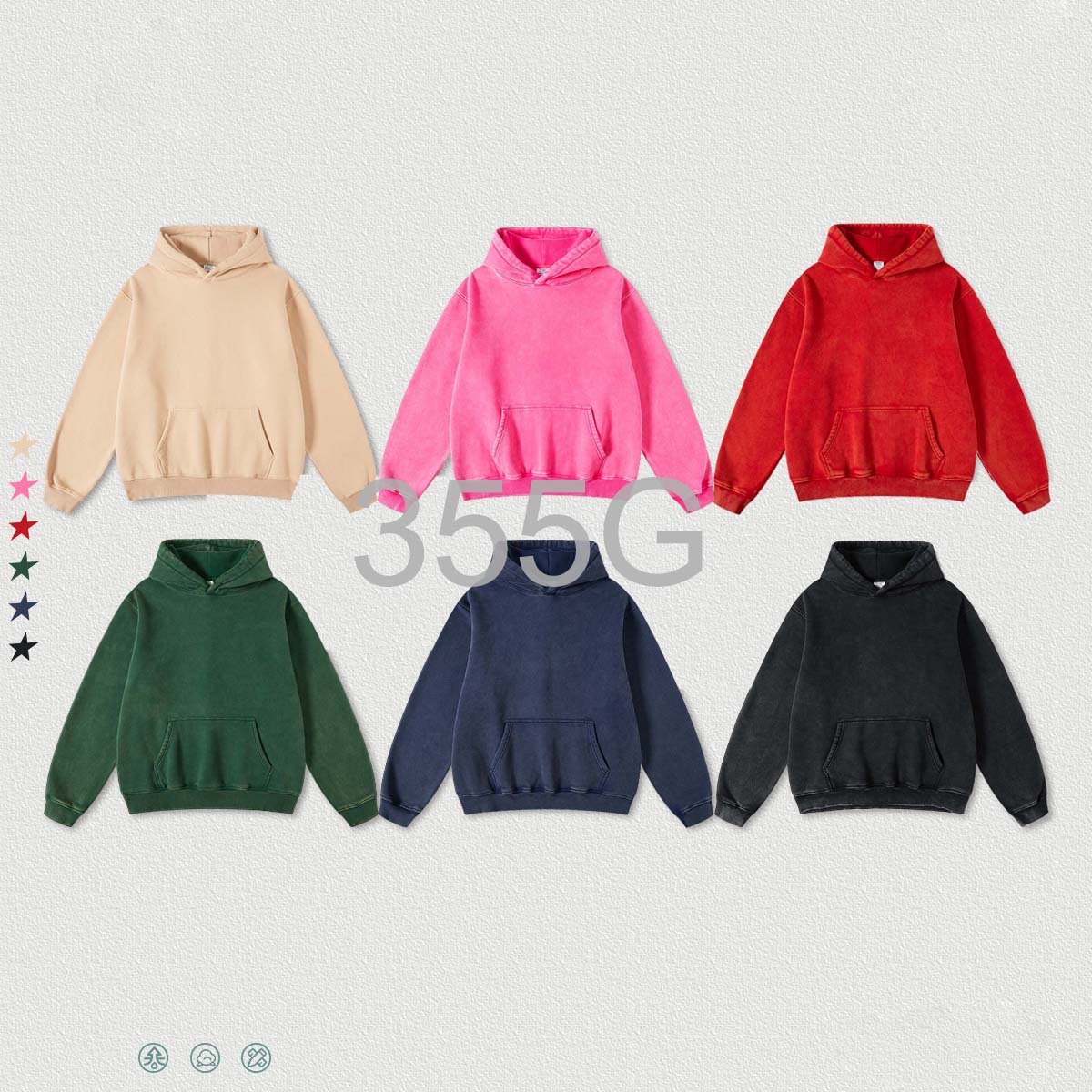 W0169 355G Foreign trade tide brand hooded washed retro oversize plus velvet hooded men's sweatshirt