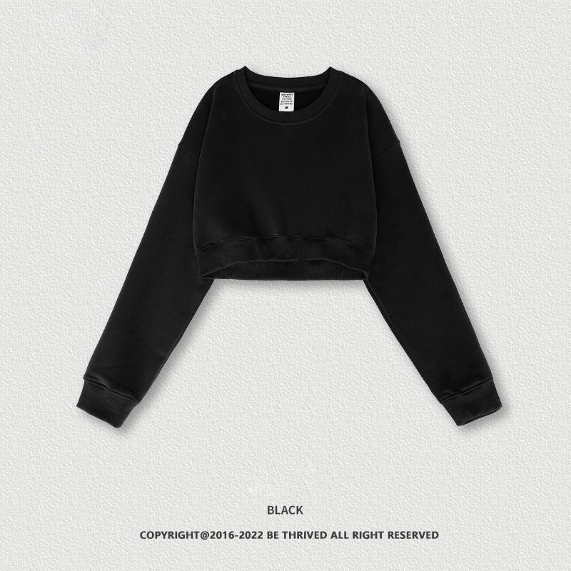 N031 360GSM Women's Crewneck Long Sleeve Crop Tops Workout Casual Pullover Loose Solid Women Sweatshirts
