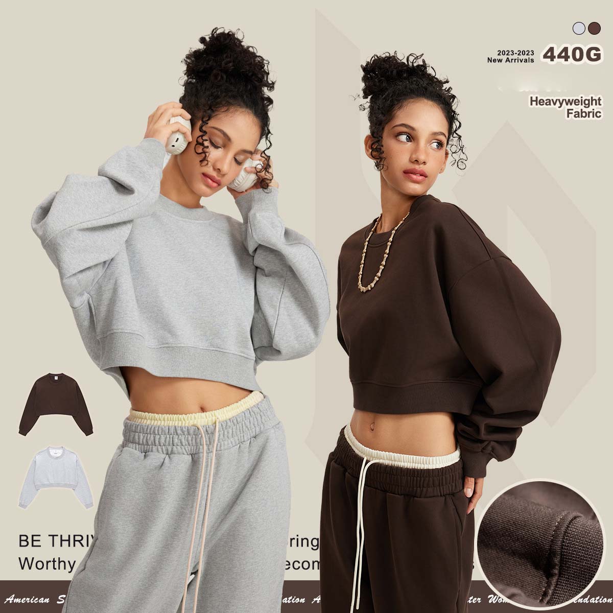 N802 Heavy cropped round neck sweatshirt women's European and American loose sweet cool hot girl blouse