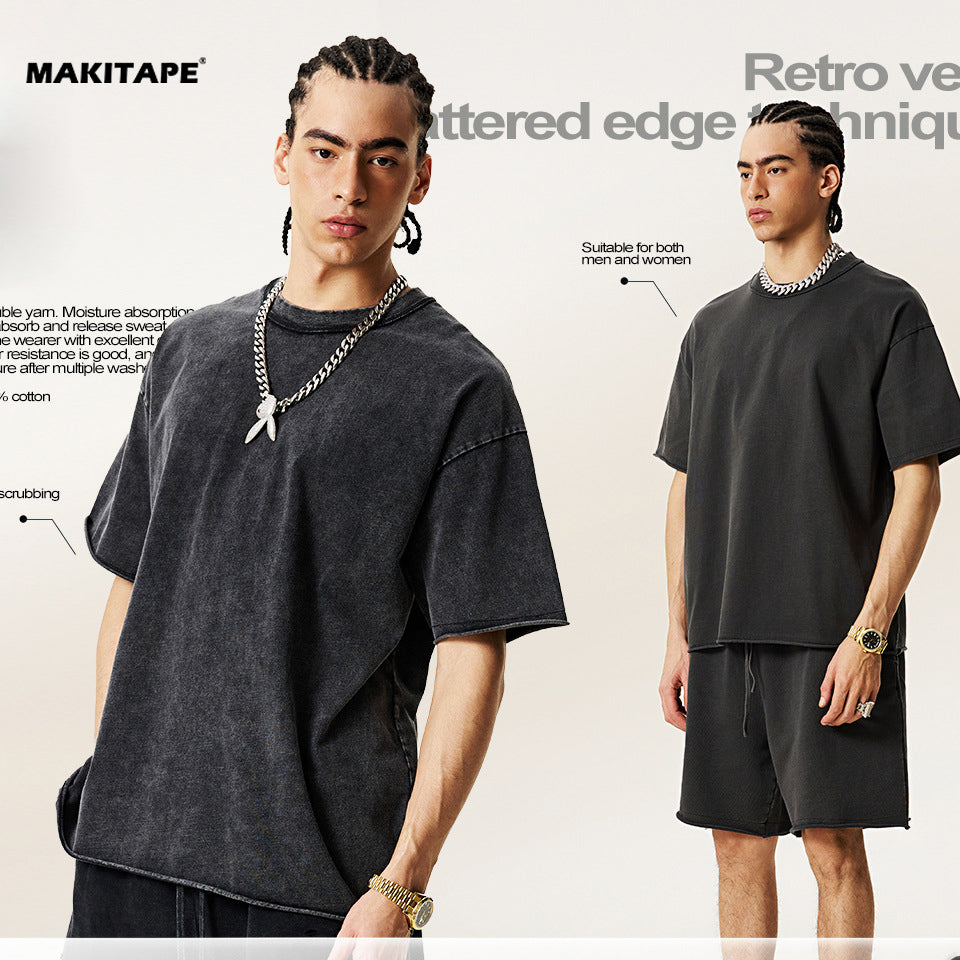 K2593 shorts + S2591  acid washed Reverse-neck T-shirt