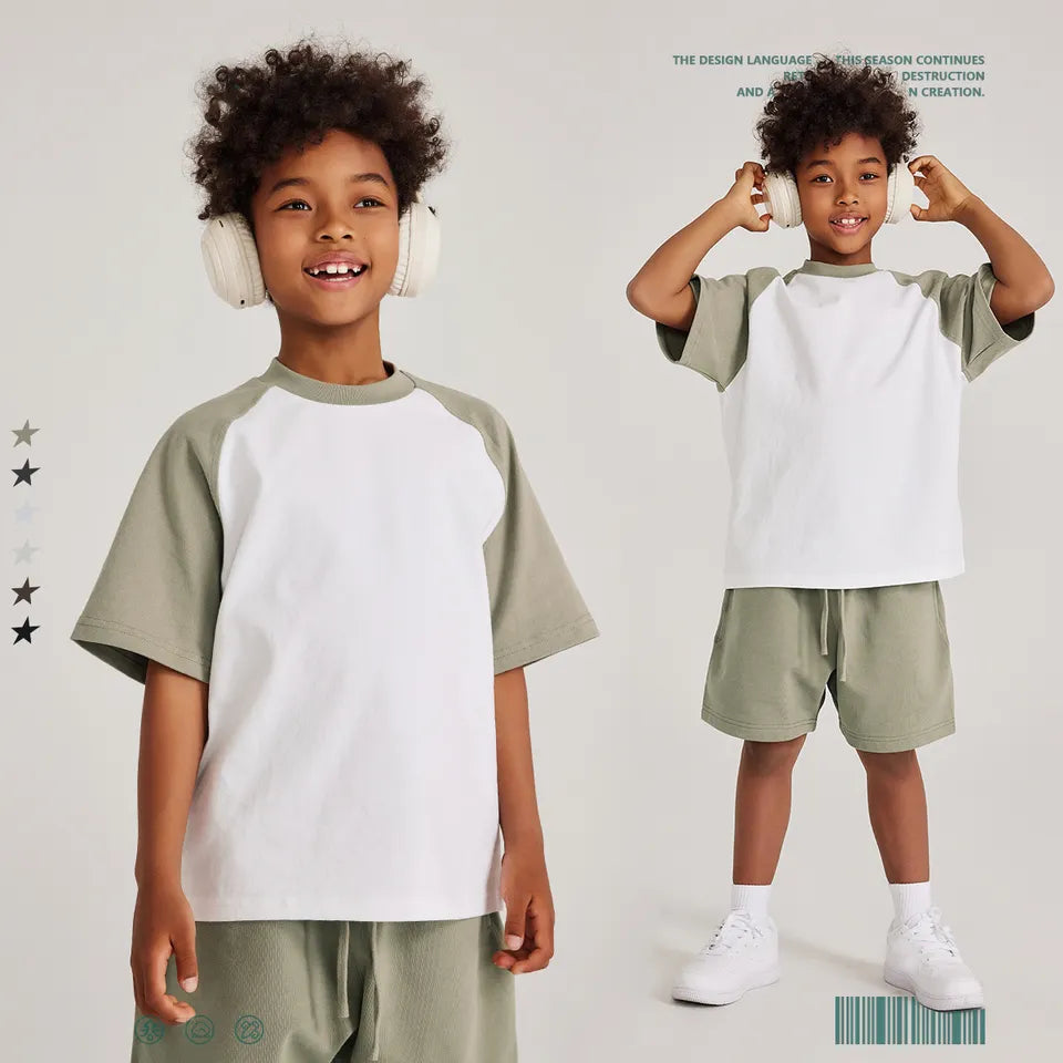 T003 Custom Printing US Sizes Short Sleeve Kids T Shirts Plain Pastel Color Polyester Raglan Sublimation 285gsm children t shirt