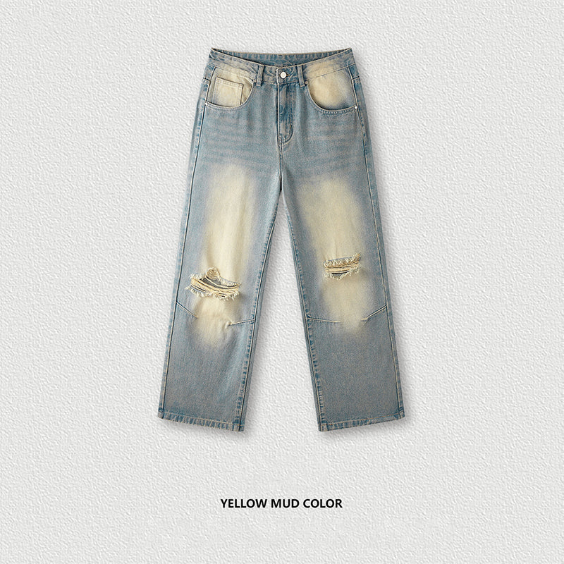 S3501 Spring and summer wash teenage ripped straight leg jeans