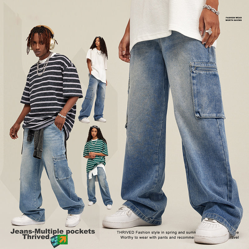 S3502 vintage wash made old straight leg jeans vintage loose fashion pants