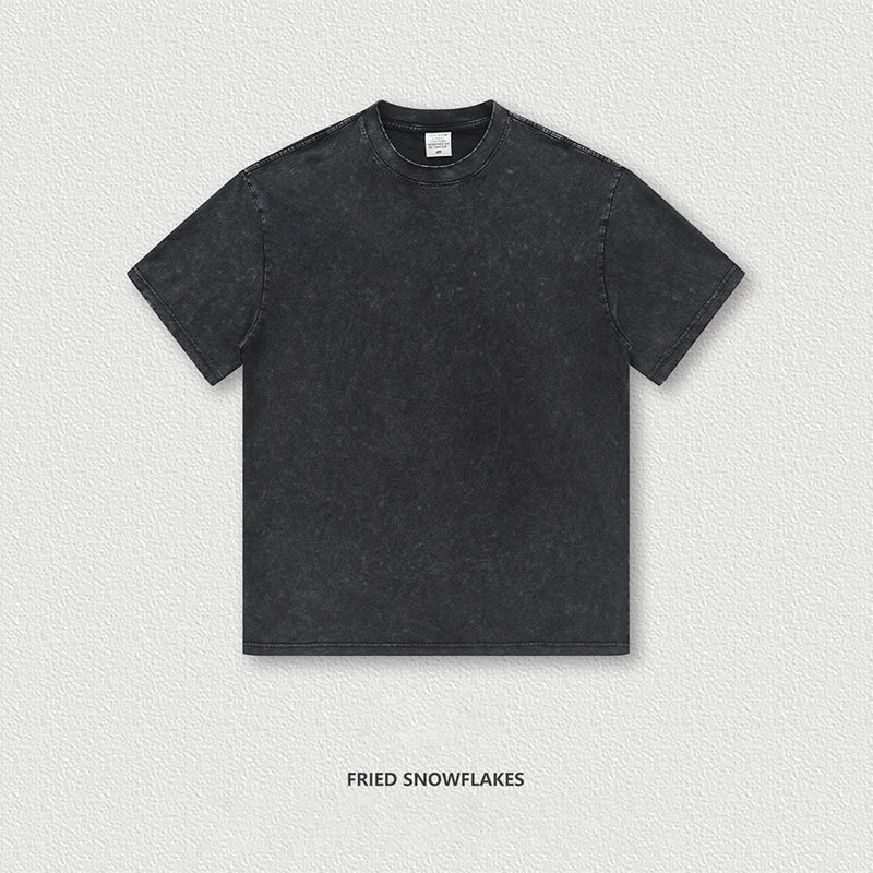 S1791 Wash damage edging round neck short sleeve street fashion T-shirt man