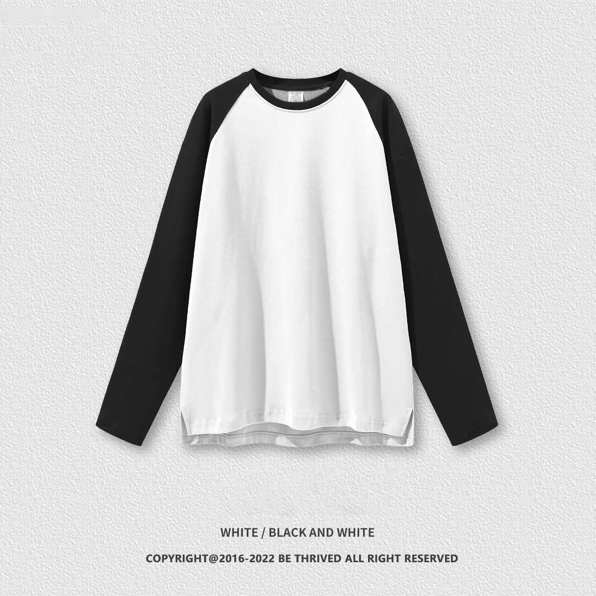 W0066 custom brand 310gsm blank Hem split color-matching raglan long sleeve t shirts