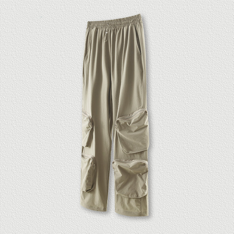 S3056 Thin tooling multi-bag quick-drying four-sided spring-woven pants Loose hip hop pants