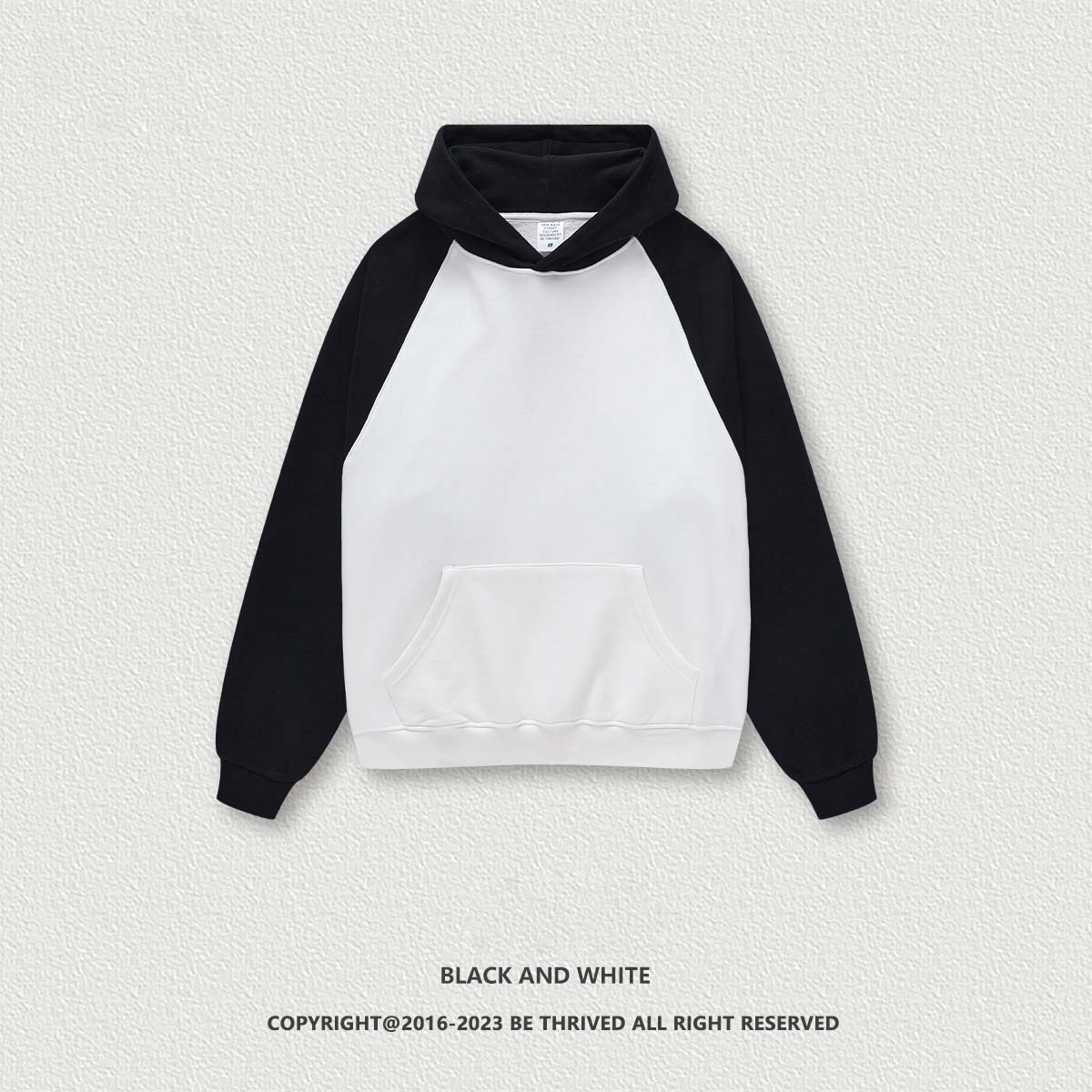 W0135 365gsm American fashion brand heavy contrast color raglan sweater men's loose plus velvet hooded couple hoodie