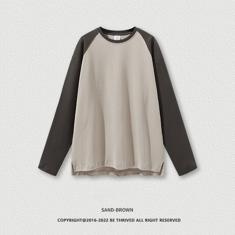 W0066 custom brand 310gsm blank Hem split color-matching raglan long sleeve t shirts