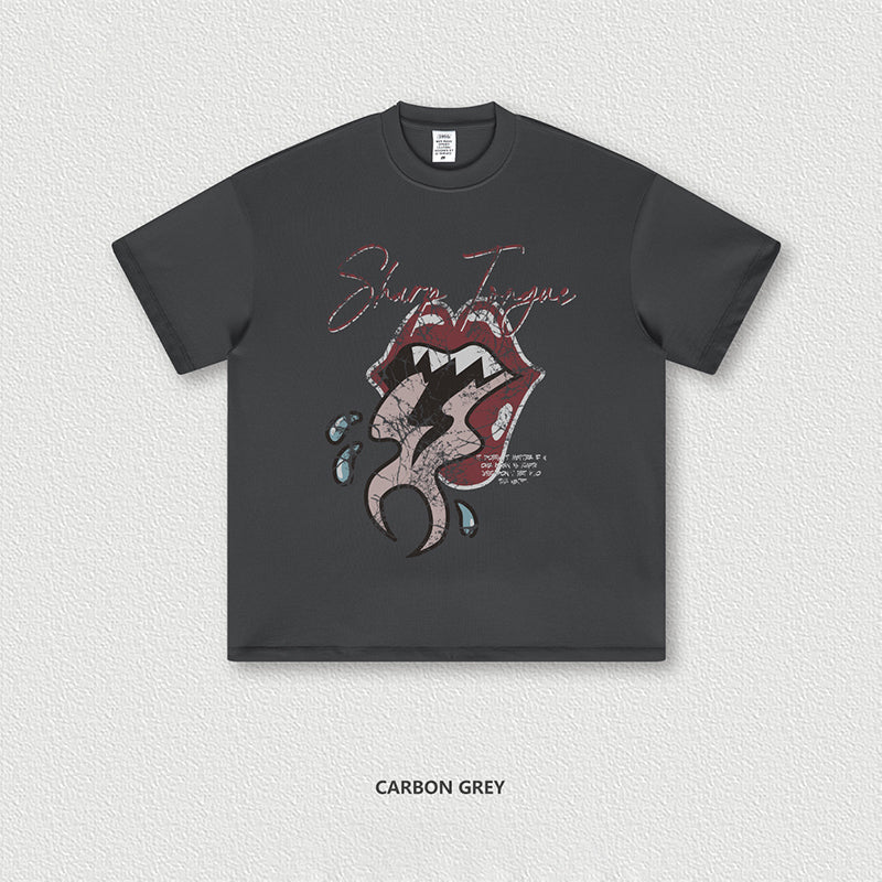 S1841  Heavy parody rock print short sleeve street loose fashion T-shirt man