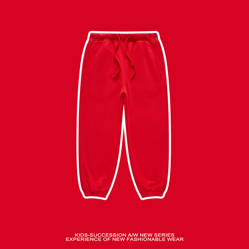 T057 Children's warm and fleece-bound tracksuit pants boy's sweatpants loose CuHK brand