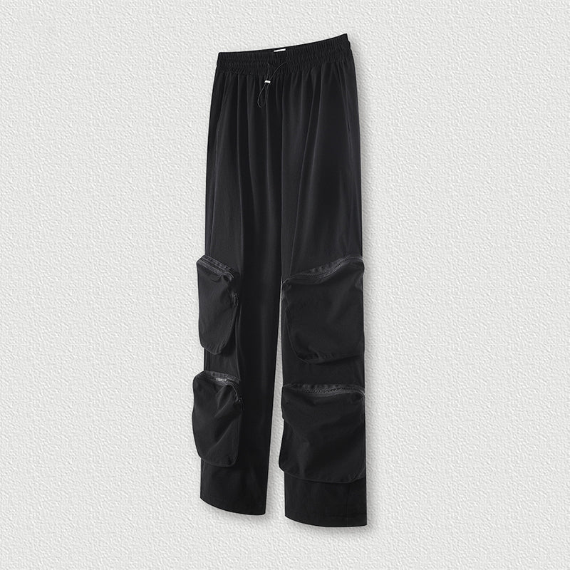 S3056 Thin tooling multi-bag quick-drying four-sided spring-woven pants Loose hip hop pants