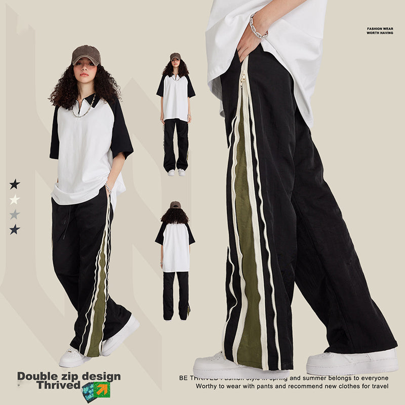 S3005 Thin cargo pants women's American retro fashion loose hidden zipper wide leg pants